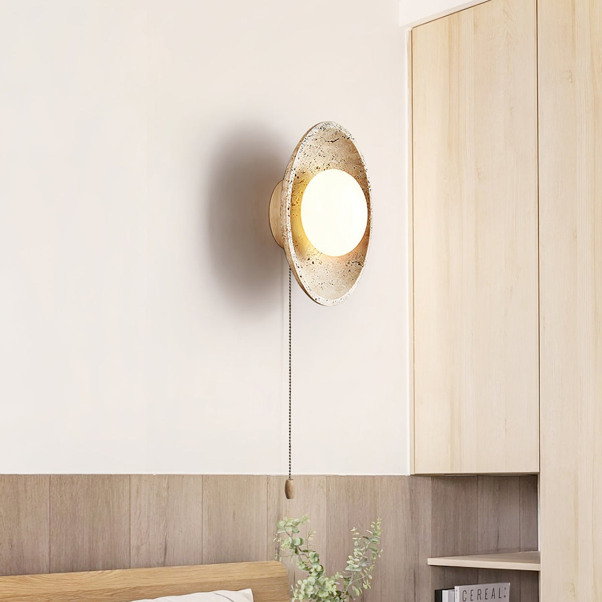 Tavik Bowl-Frame Travertine Wall Light