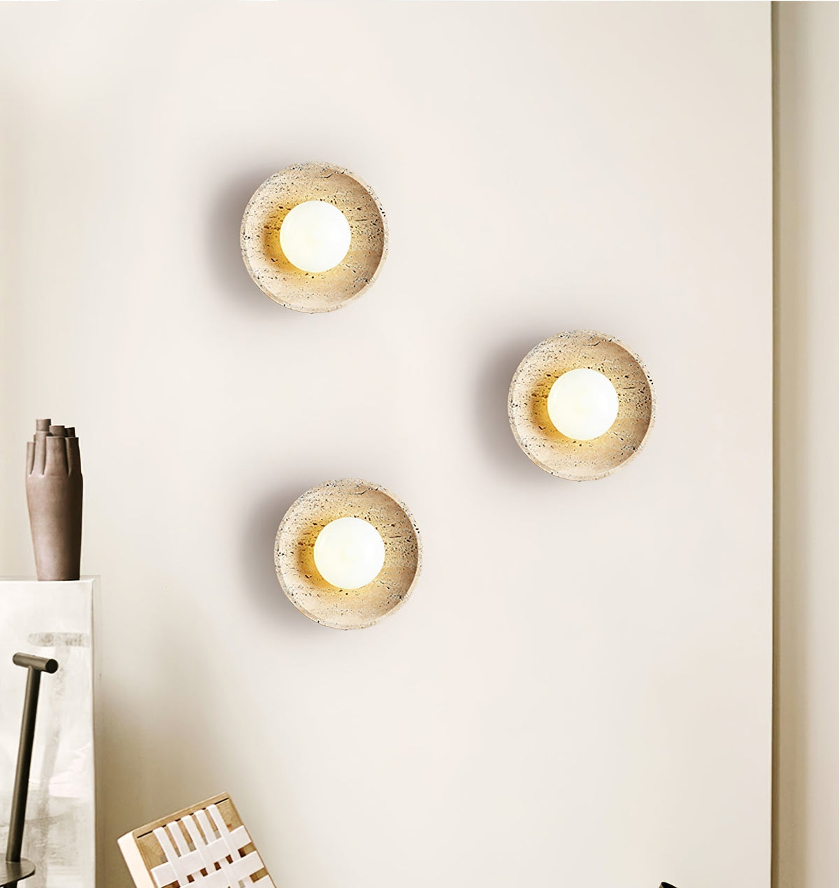 Tavik Bowl-Frame Travertine Wall Light