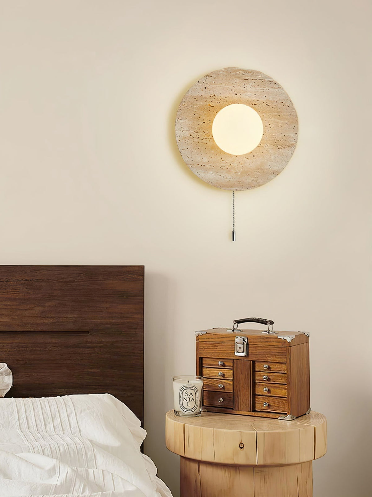 Tavik Bowl-Frame Travertine Wall Light