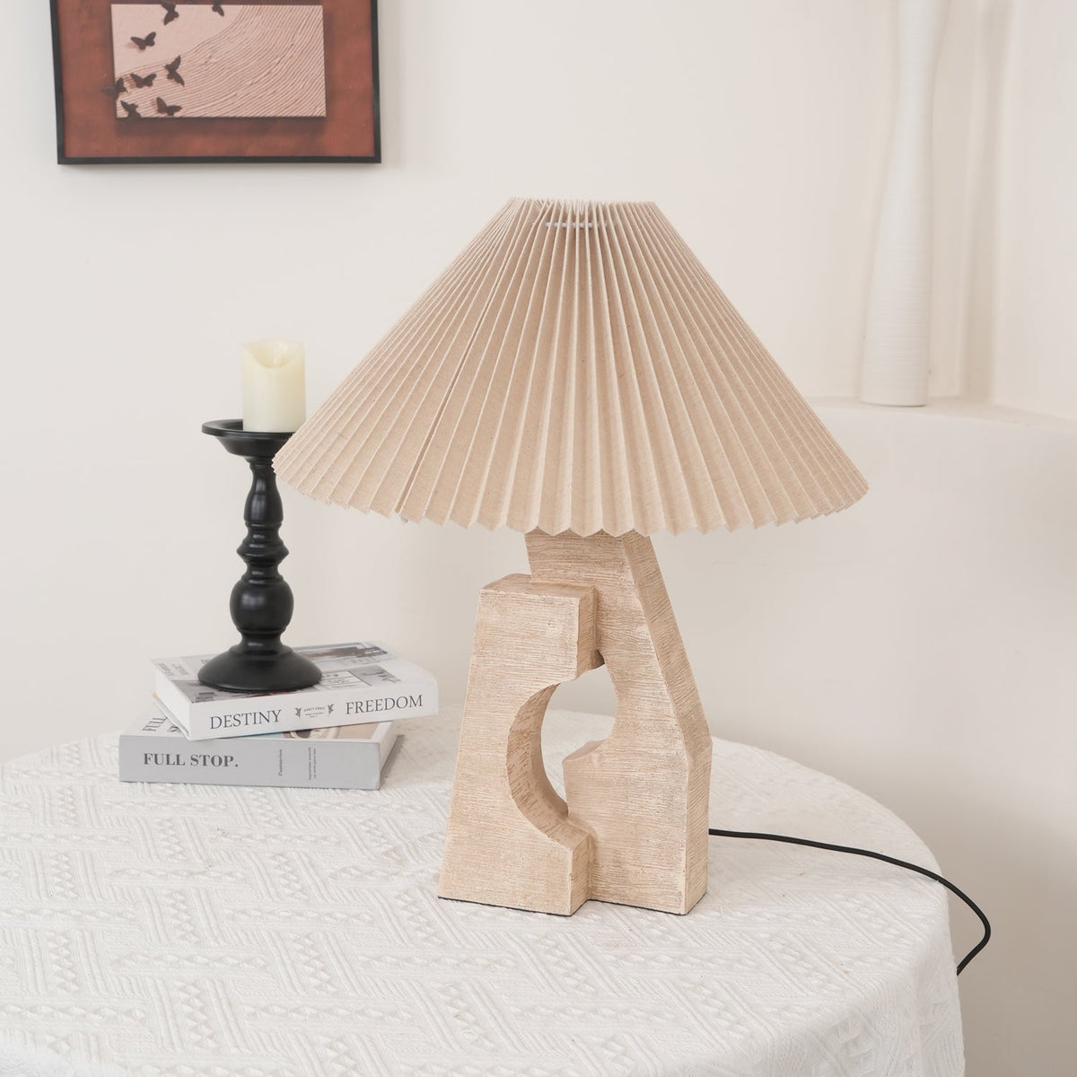 Arvinyra Sculptural Travertine Table Lamp
