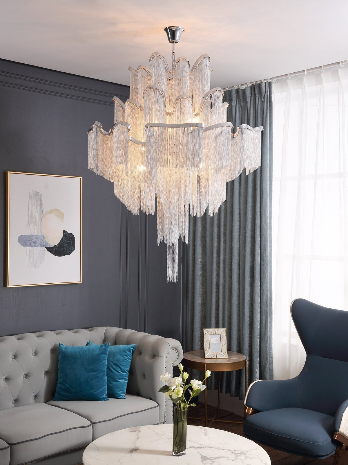 Lustra Pendant Lamp Stream Chain Nickel