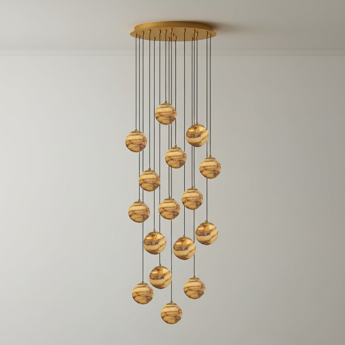 LUX Alabaster Cluster Chandelier Staircase