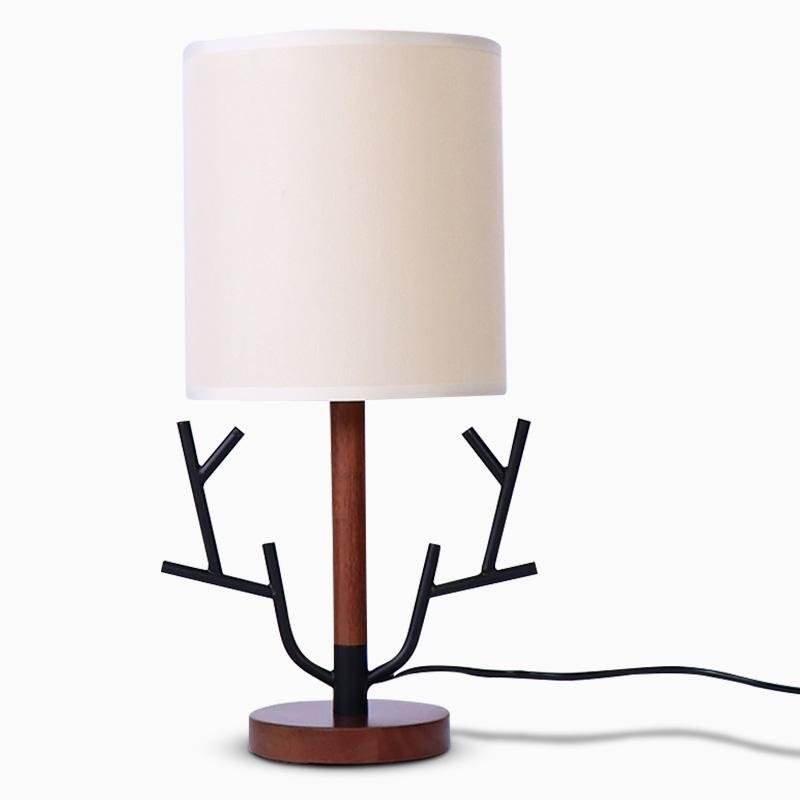 16 inch Vintage Rustic Tree Branch US Plug Table Lamp with Fabric Drum Shade - Lamp Outdoor