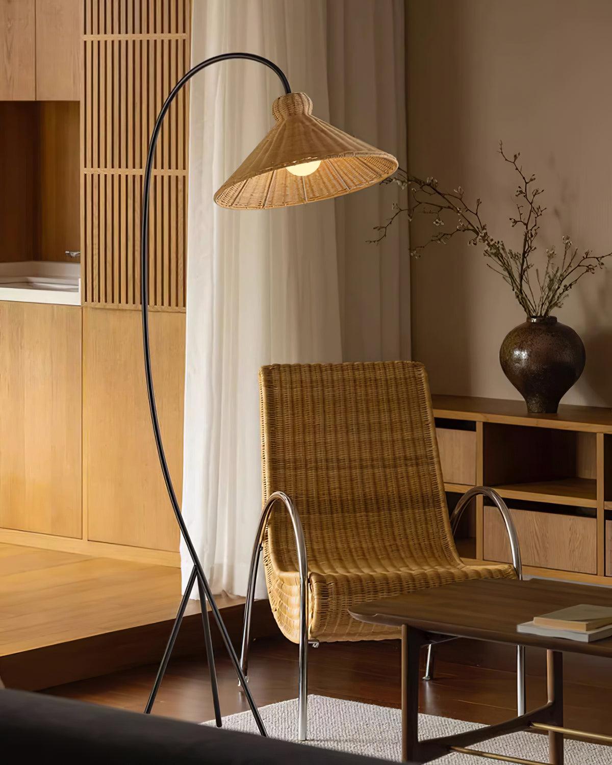 Sombrero Rattan Arc Floor Lamp