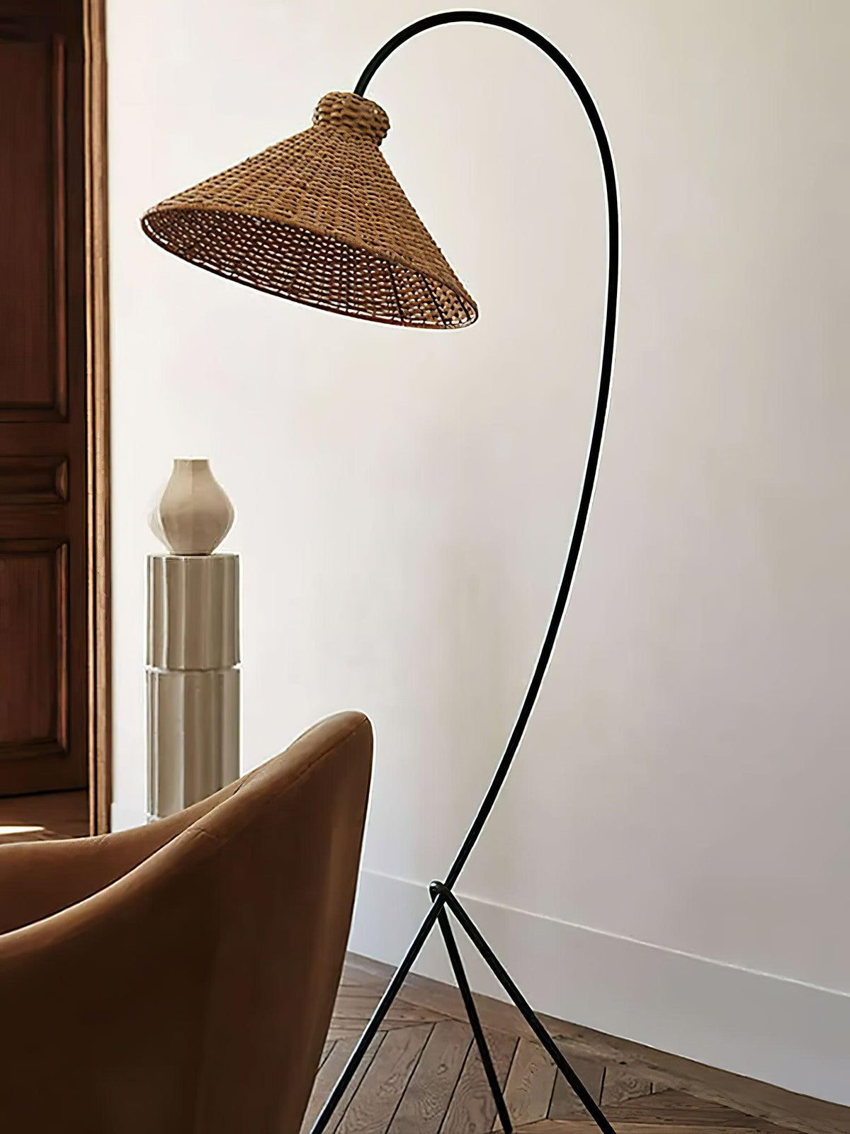 Sombrero Rattan Arc Floor Lamp