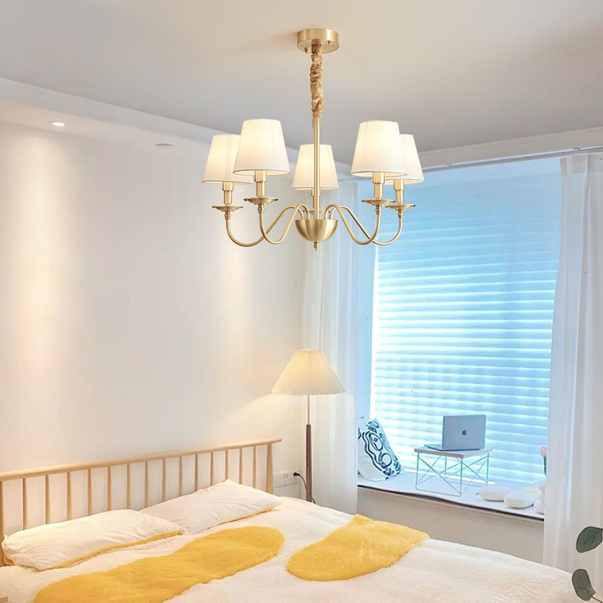 Auruora Chandelier Brass Fabric Shade Classic