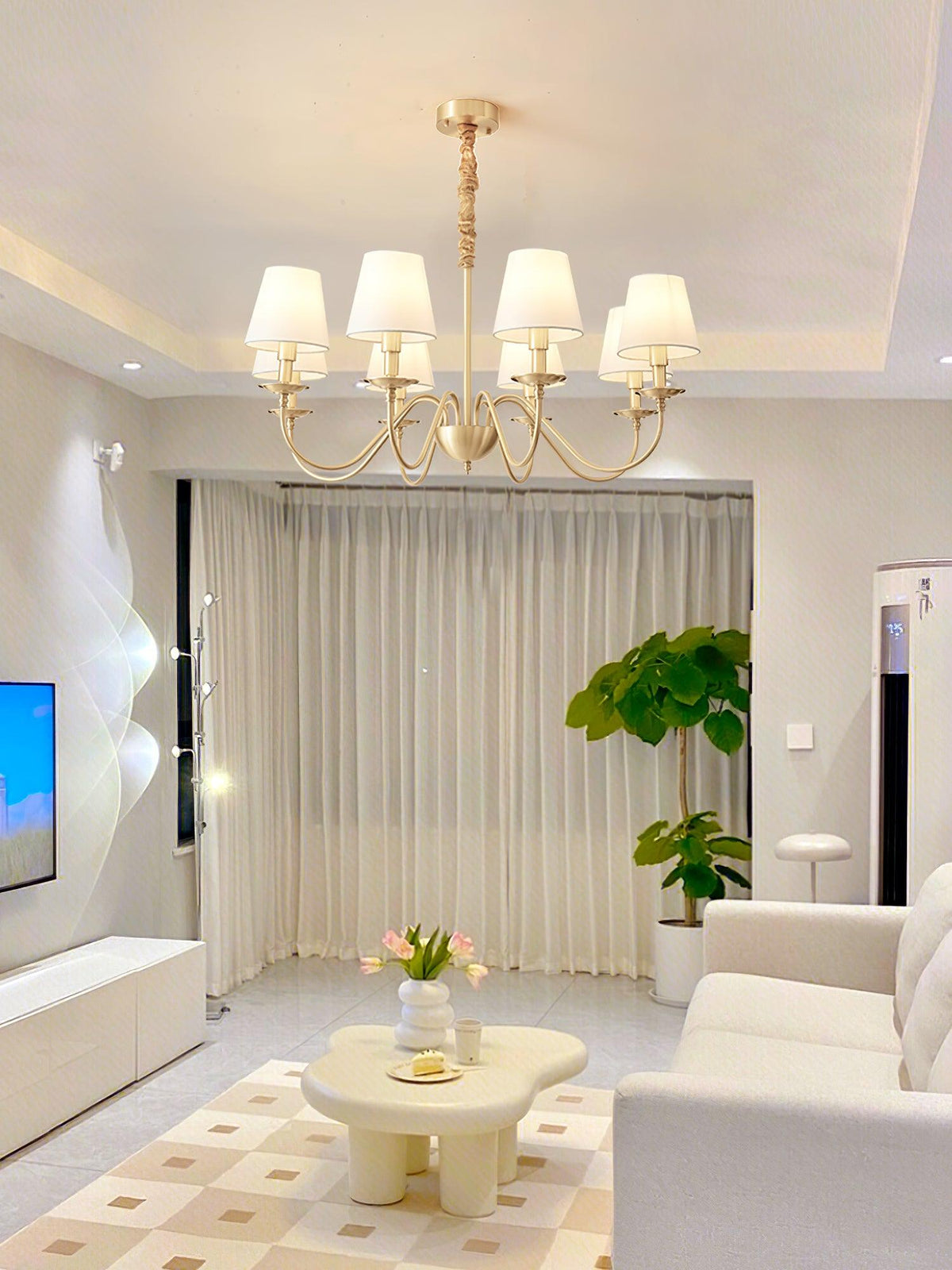 Auruora Chandelier Brass Fabric Shade Classic