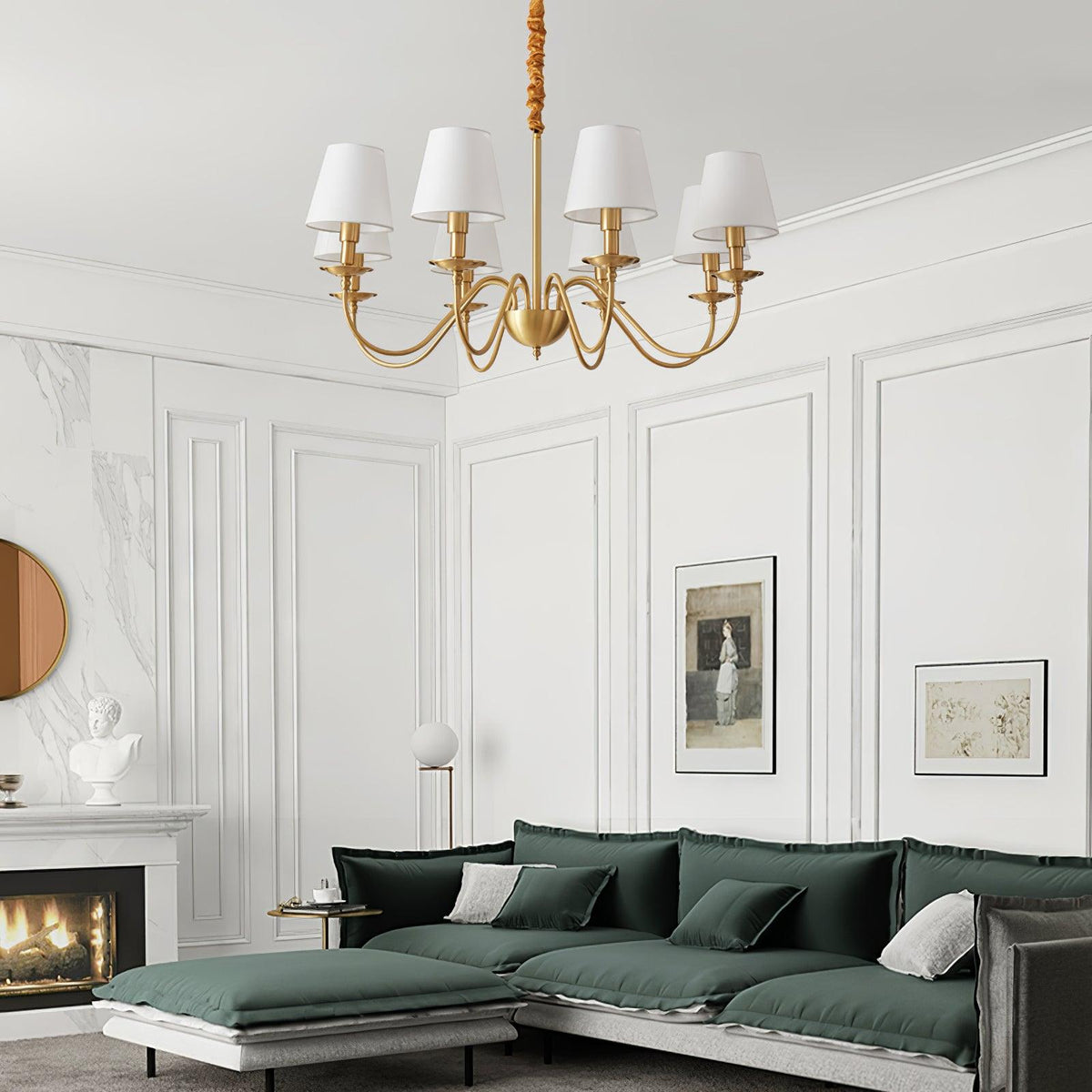 Auruora Chandelier Brass Fabric Shade Classic