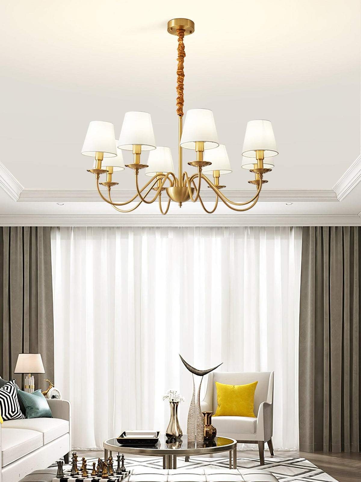 Auruora Chandelier Brass Fabric Shade Classic