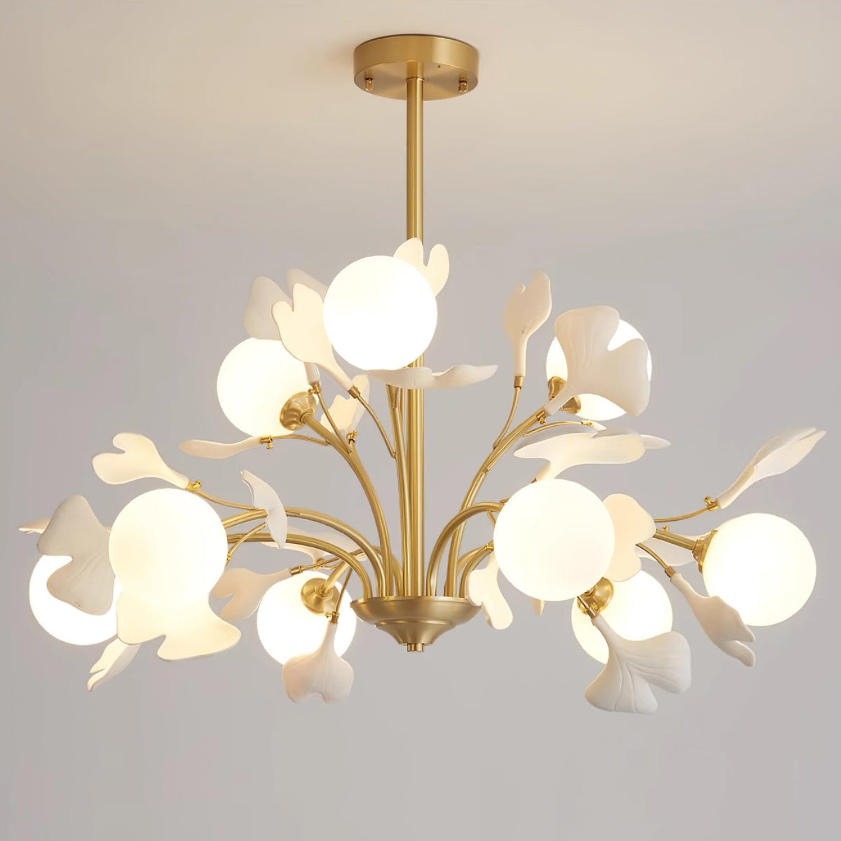 Dorvel Chandelier Ginkgo Leaf Brass Ceramic Glass