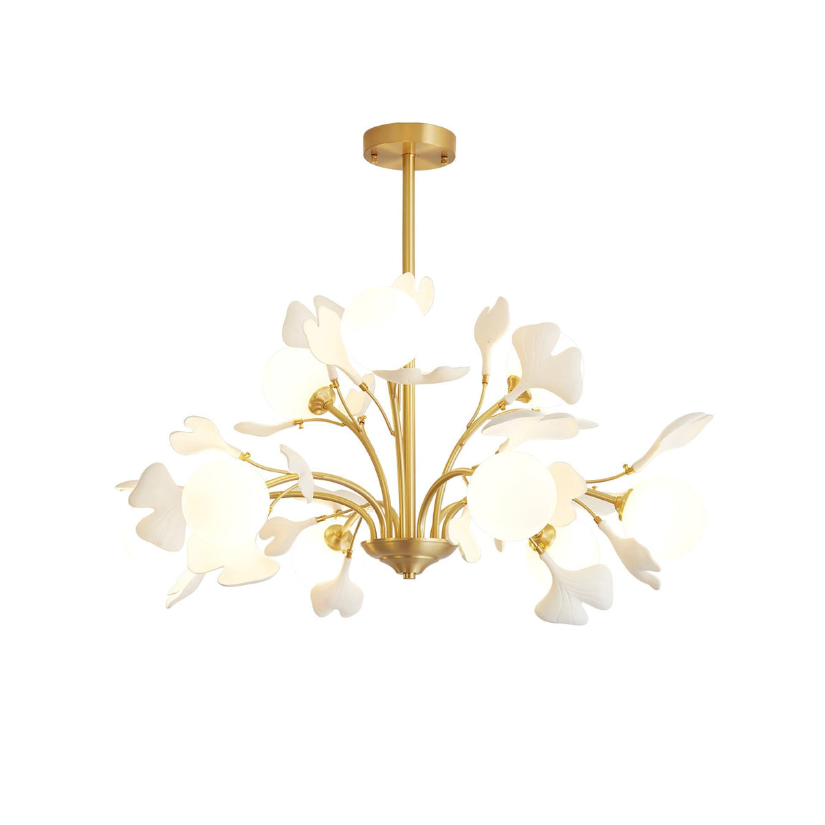 Dorvel Chandelier Ginkgo Leaf Brass Ceramic Glass