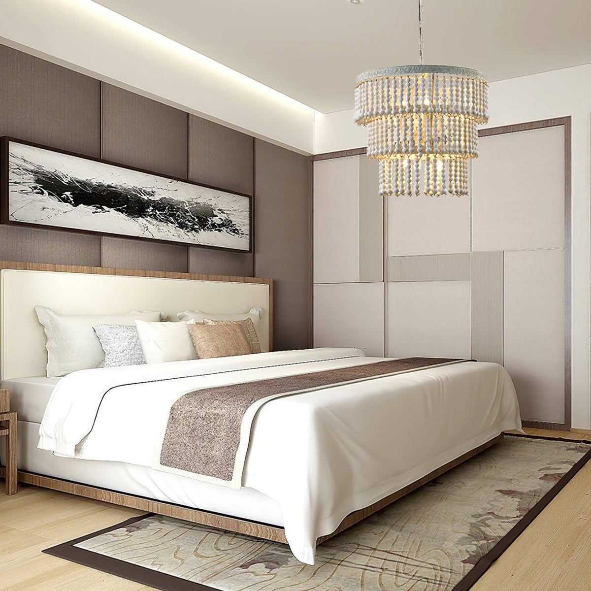 Aldaneon Chandelier Three Tiered Wood Beaded