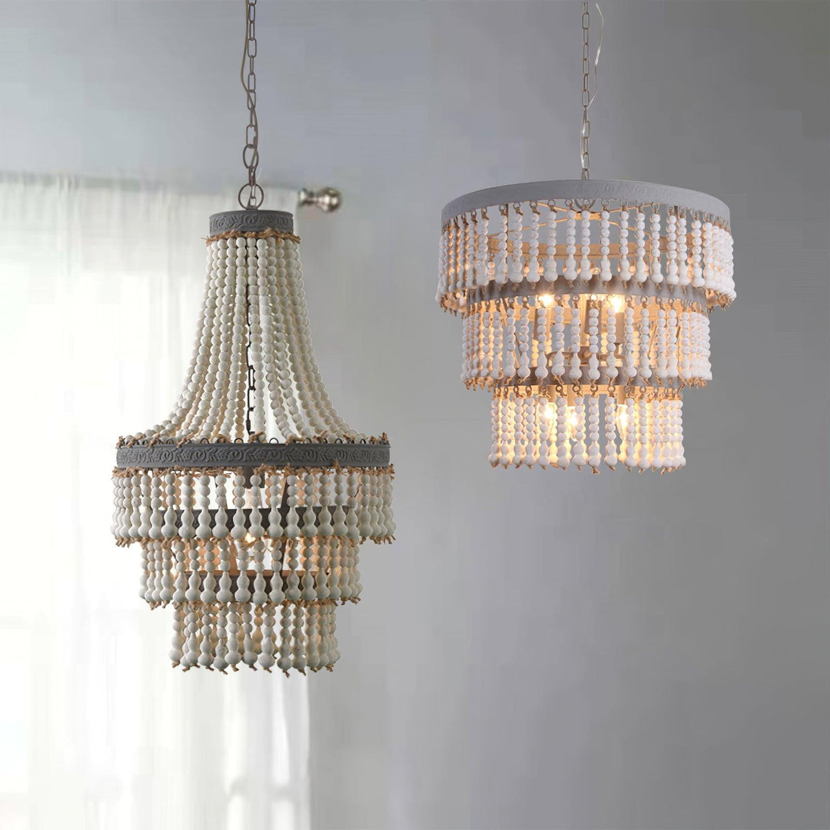 Aldaneon Chandelier Three Tiered Wood Beaded