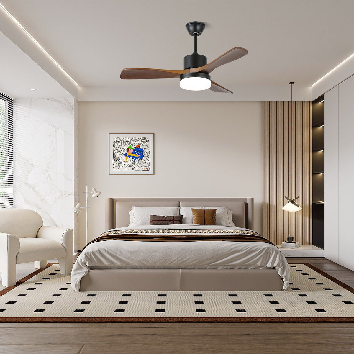 Darian Minimalist Wood Ceiling Fan Light