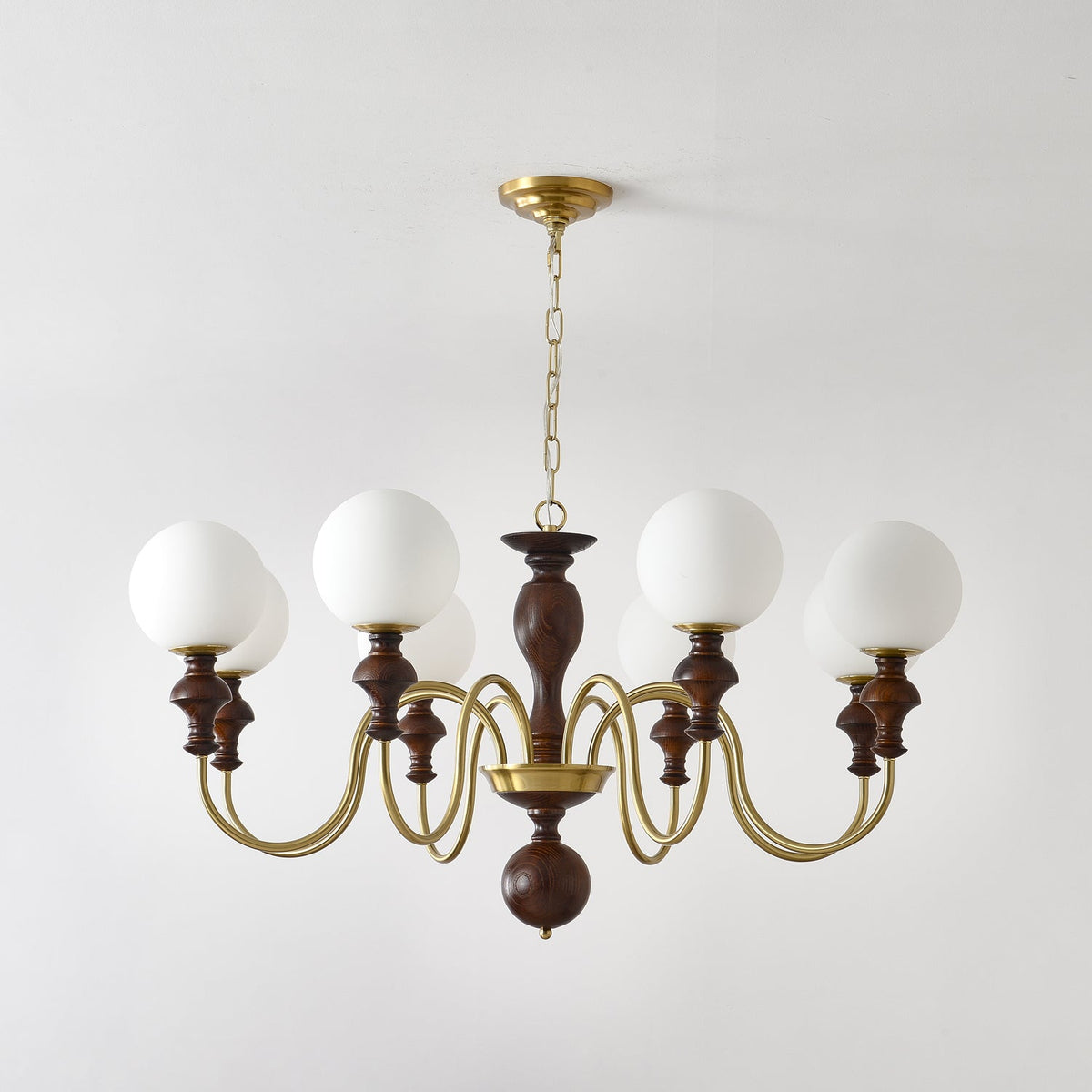 Indris Chandelier Wood & Brass Timeless Globe