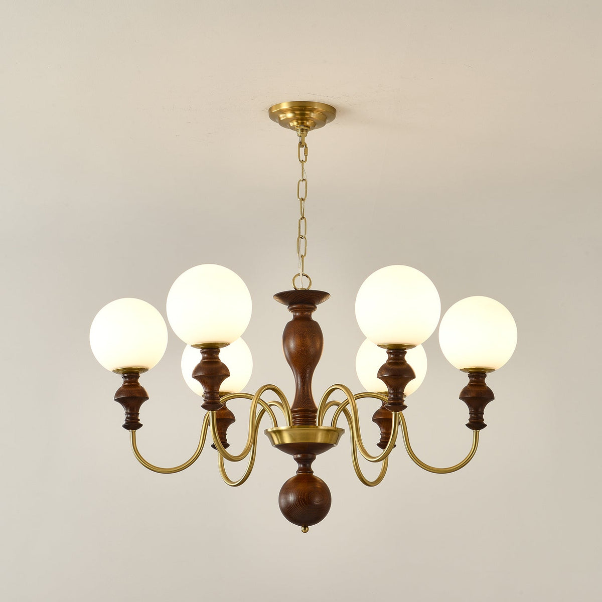 Indris Chandelier Wood & Brass Timeless Globe