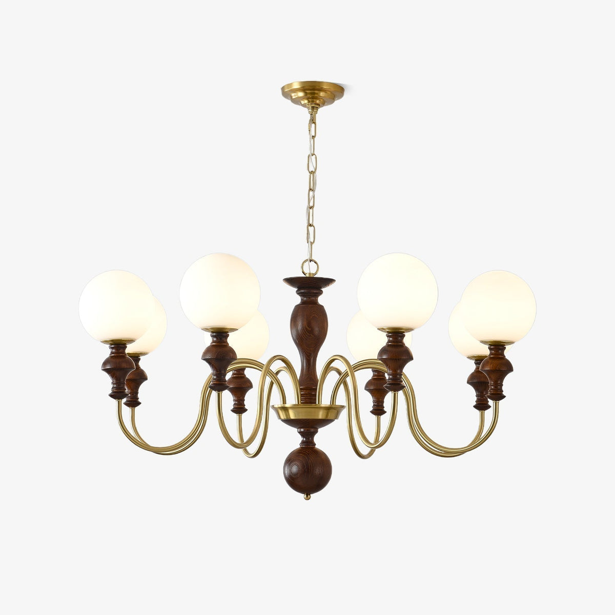 Indris Chandelier Wood & Brass Timeless Globe