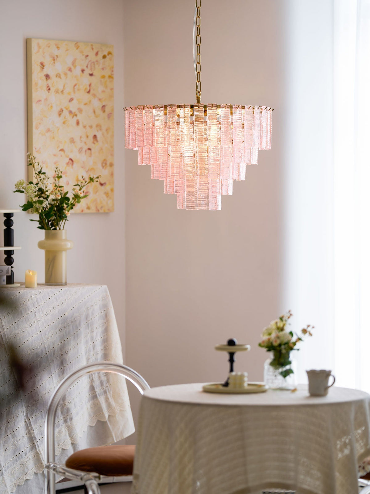 Lioririan Chandelier Pink Murano Glass Layered Vintage Luxury