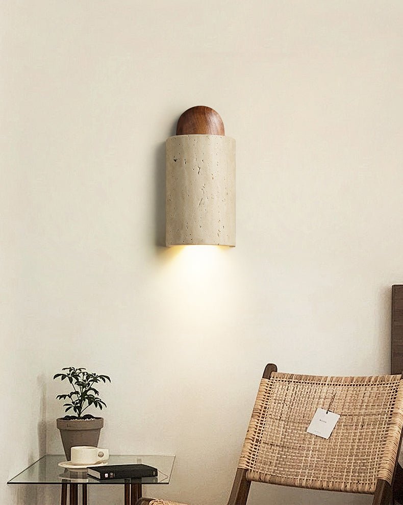 Zyphe Natural Yellow Travertine Capsule Wall Lamp