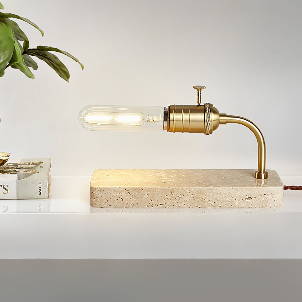 Corin Travertine Vintage Tube Table Lamp