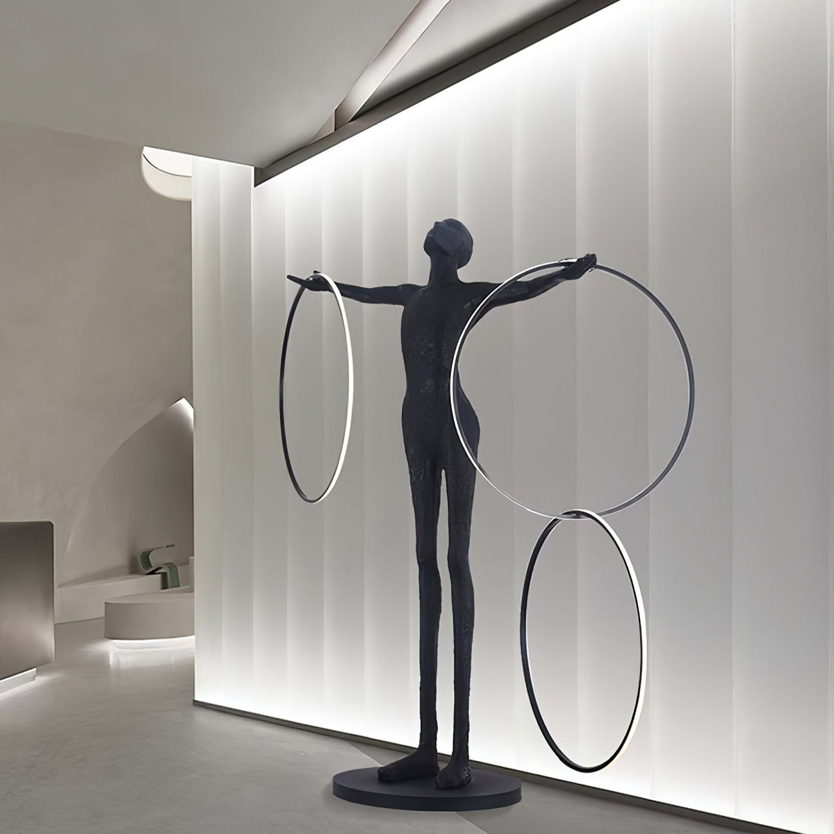 Eclipsa Dual-Ring Sculptural Black Floor Lamp