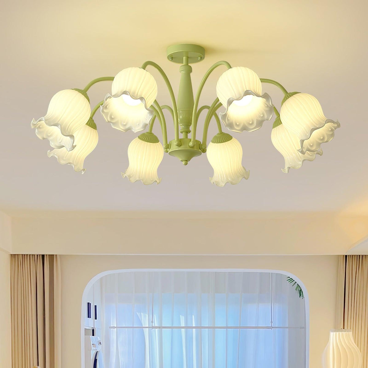 Ibis Trumpet Chandelier Floral Pastel Glass Petals