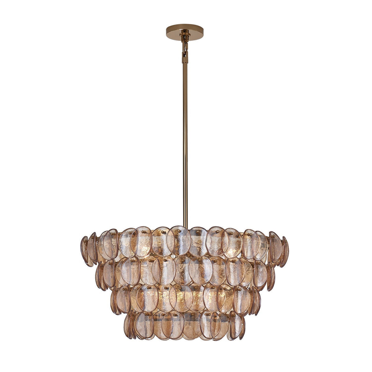 Lioroelle Chandelier Amber Glass Disc Fish Scale Brass