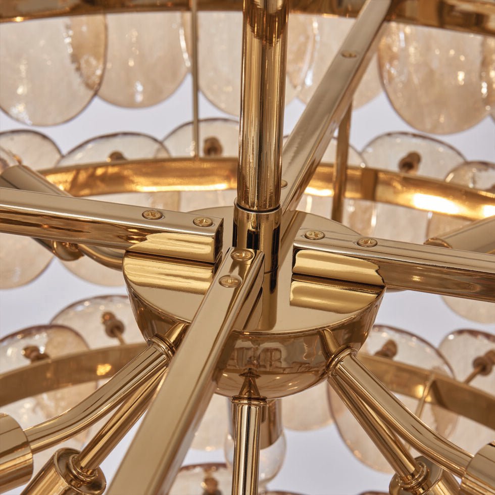 Lioroelle Chandelier Amber Glass Disc Fish Scale Brass
