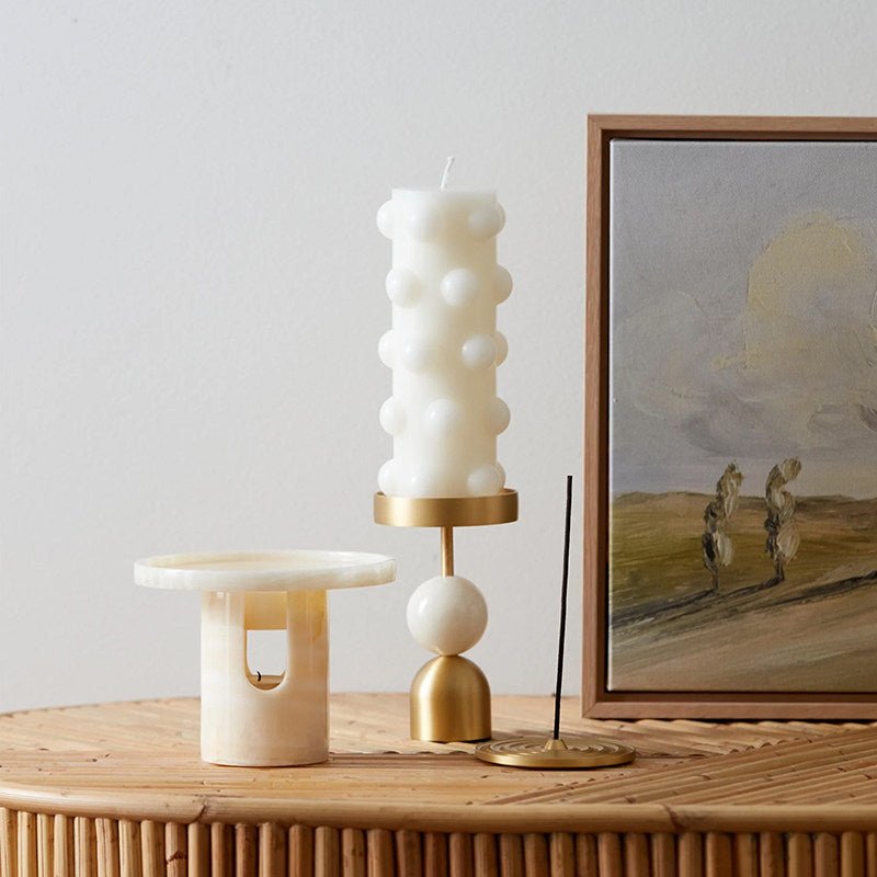 Fuldo Verdant Sphere Candle Holder Brushed Brass Accent Mid-century Interior