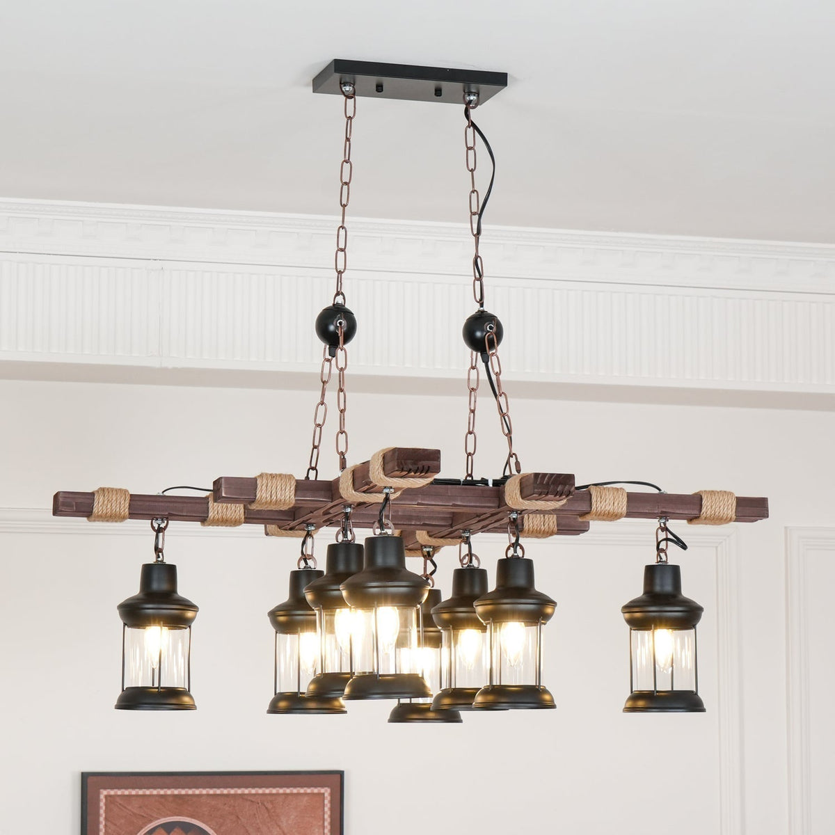 Rinoella Chandelier Vintage Wood Glass Retro