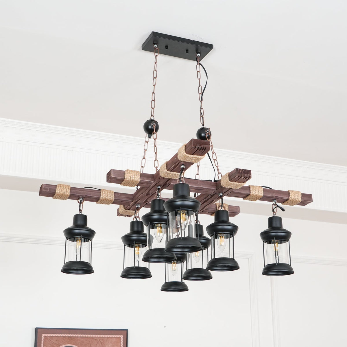 Rinoella Chandelier Vintage Wood Glass Retro