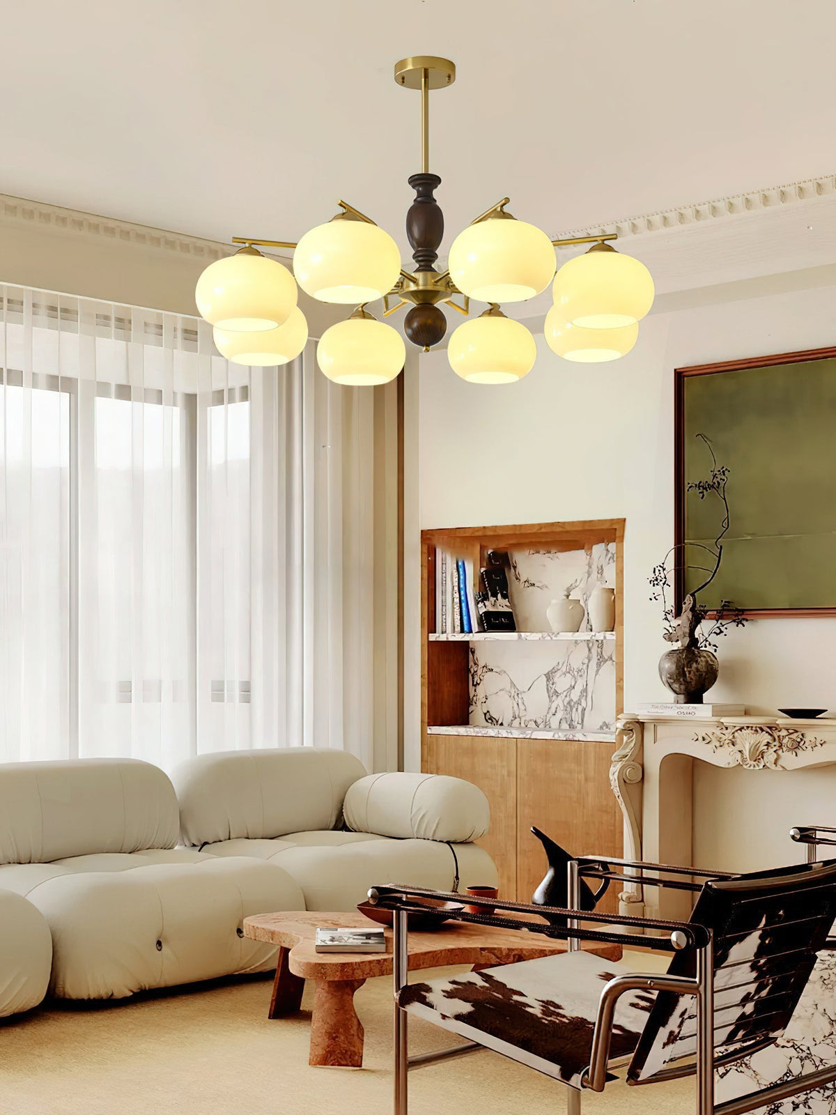 Elverora Chandelier Walnut Beige Orb