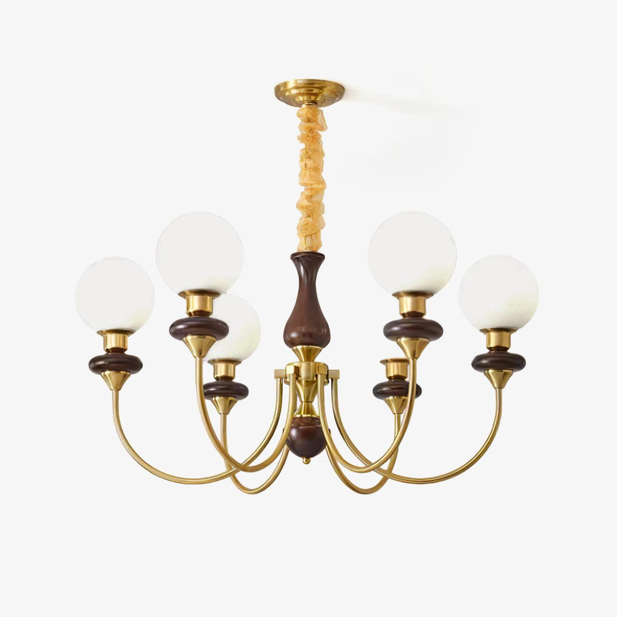 Rinoelle Chandelier Retro Brass Walnut Glass