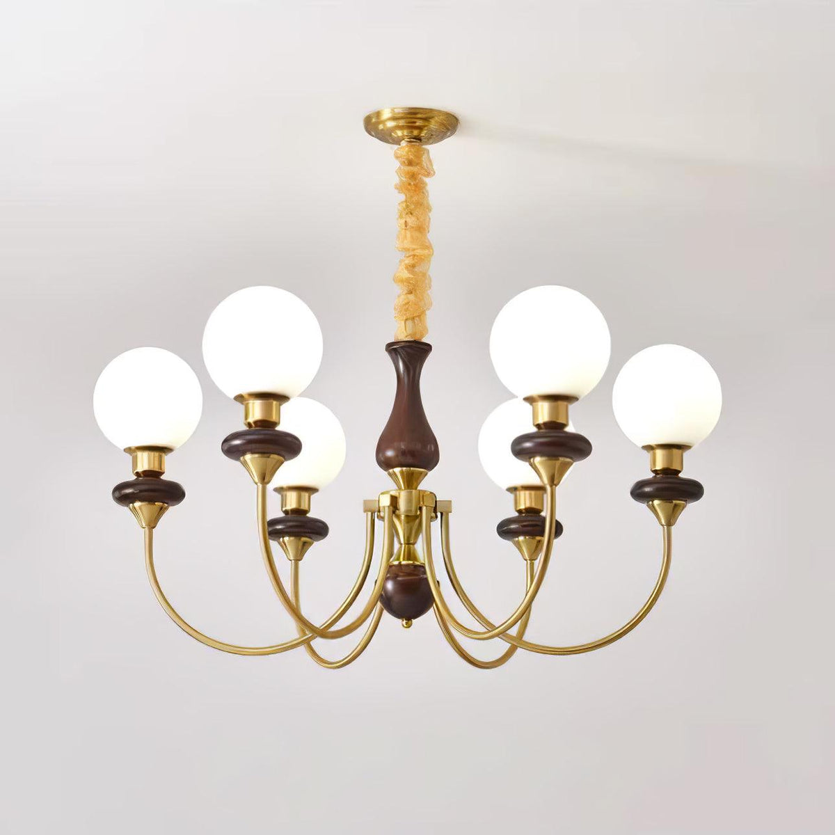 Rinoelle Chandelier Retro Brass Walnut Glass