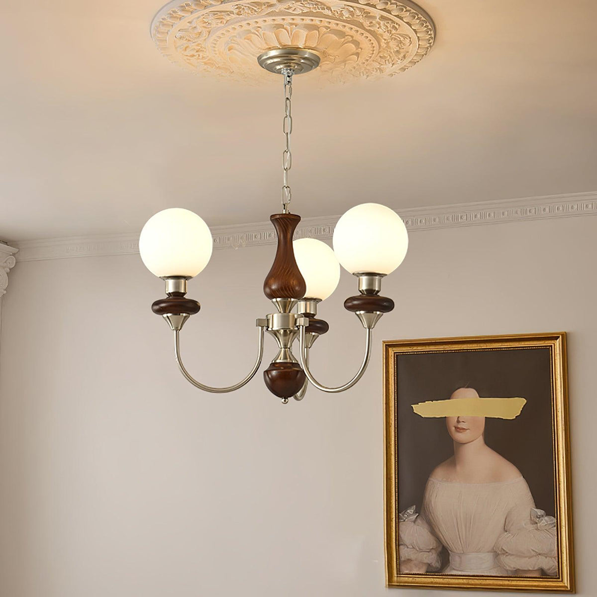 Rinoelle Chandelier Retro Brass Walnut Glass