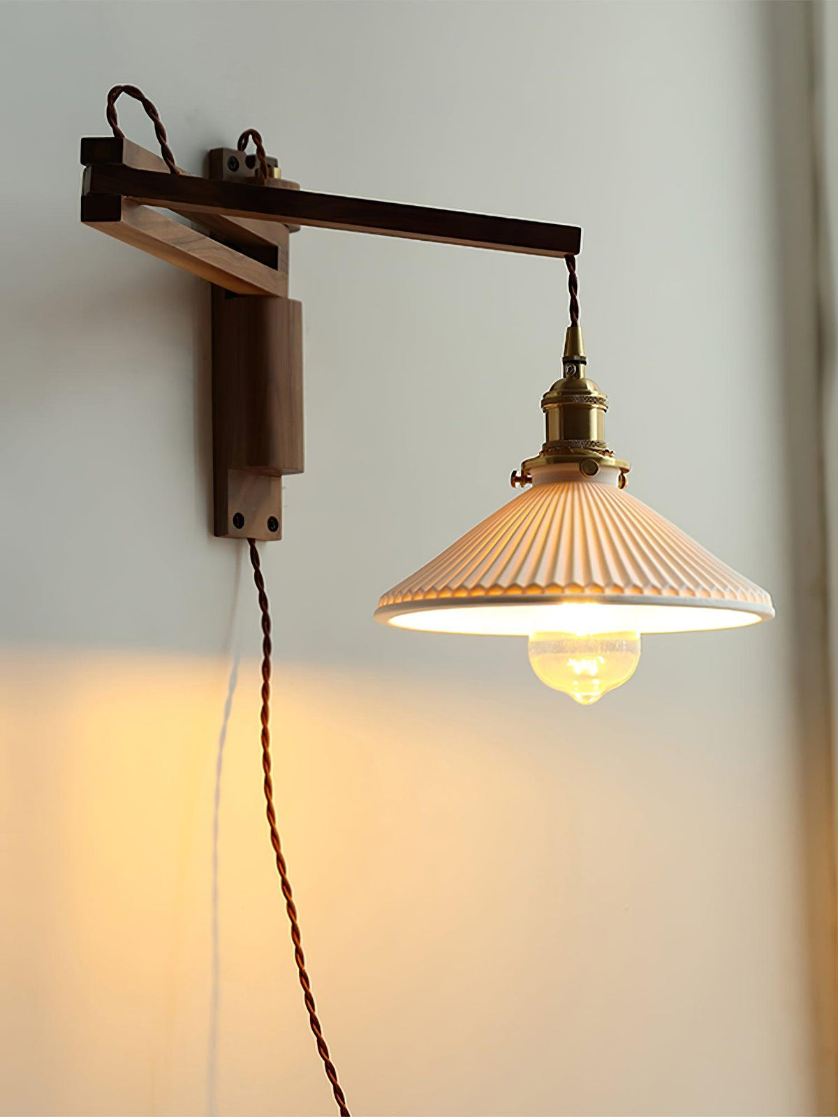 Esviel Nordic Art Swing Arm Walnut Ceramic Wall Light