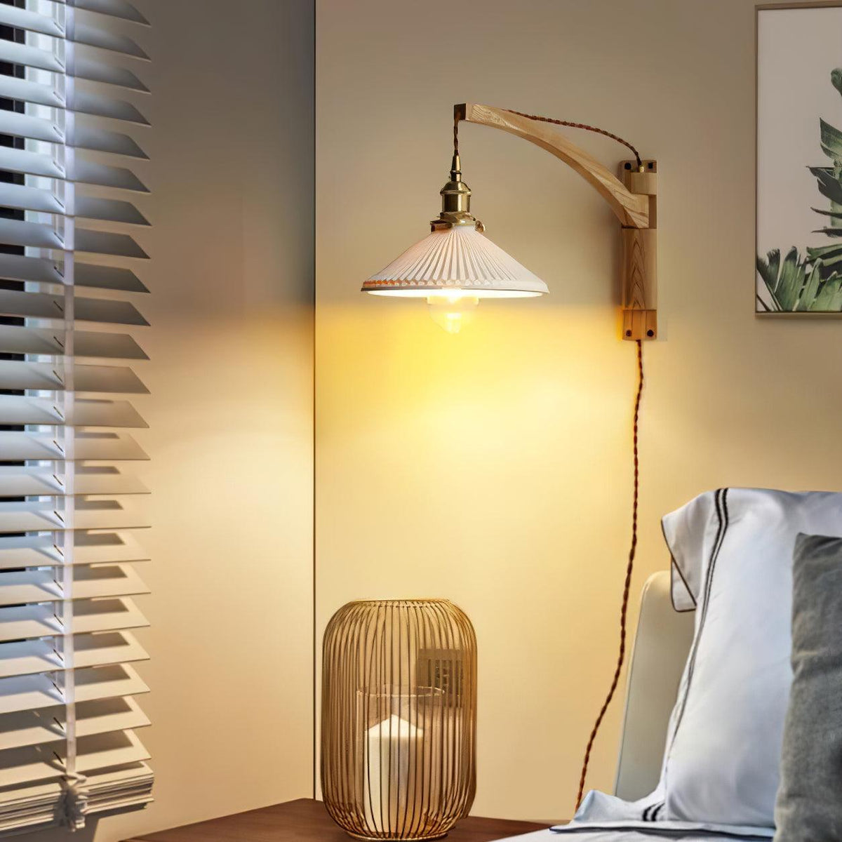 Esviel Nordic Art Swing Arm Walnut Ceramic Wall Light