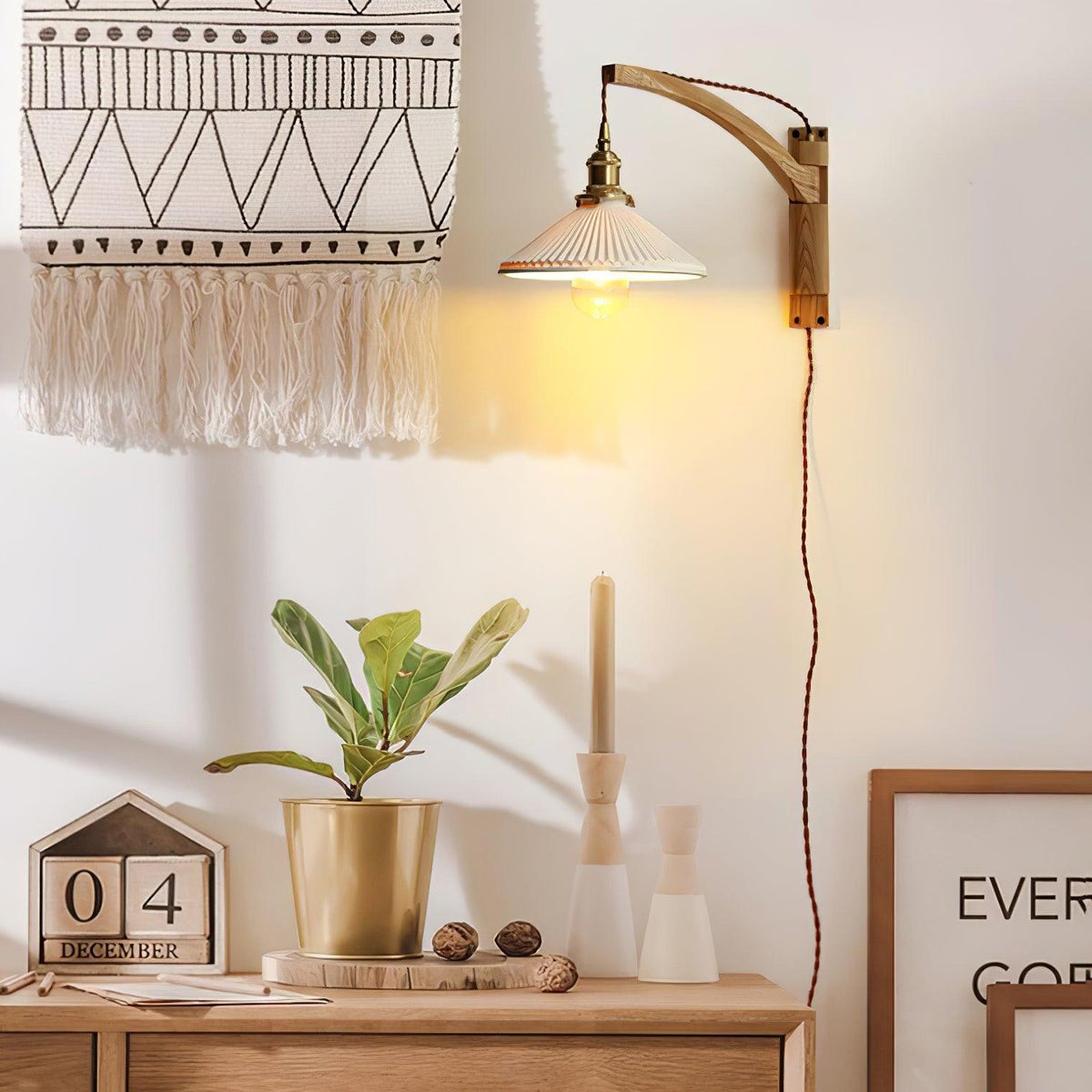 Esviel Nordic Art Swing Arm Walnut Ceramic Wall Light