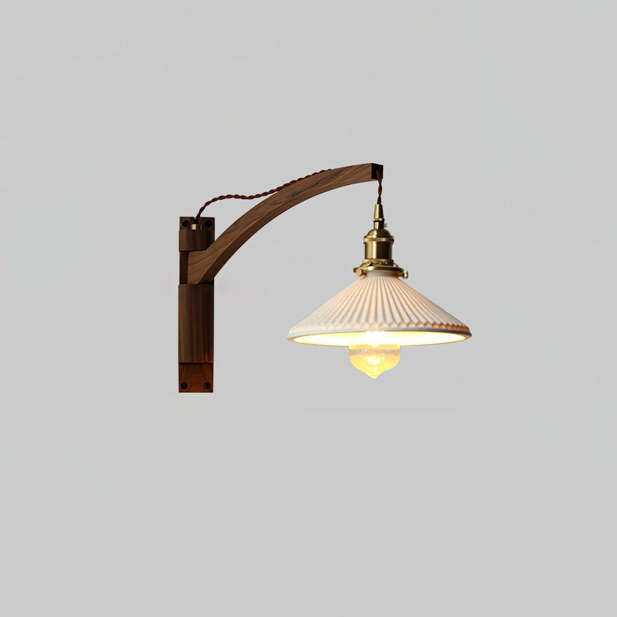 Evin Nordic Art Swing Arm Walnut Ceramic Wall Lamp