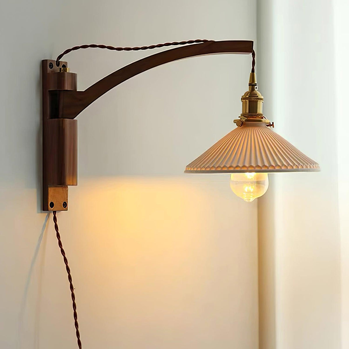 Esviel Nordic Art Swing Arm Walnut Ceramic Wall Light