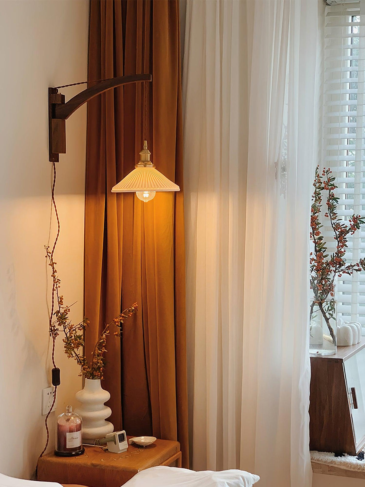 Esviel Nordic Art Swing Arm Walnut Ceramic Wall Light