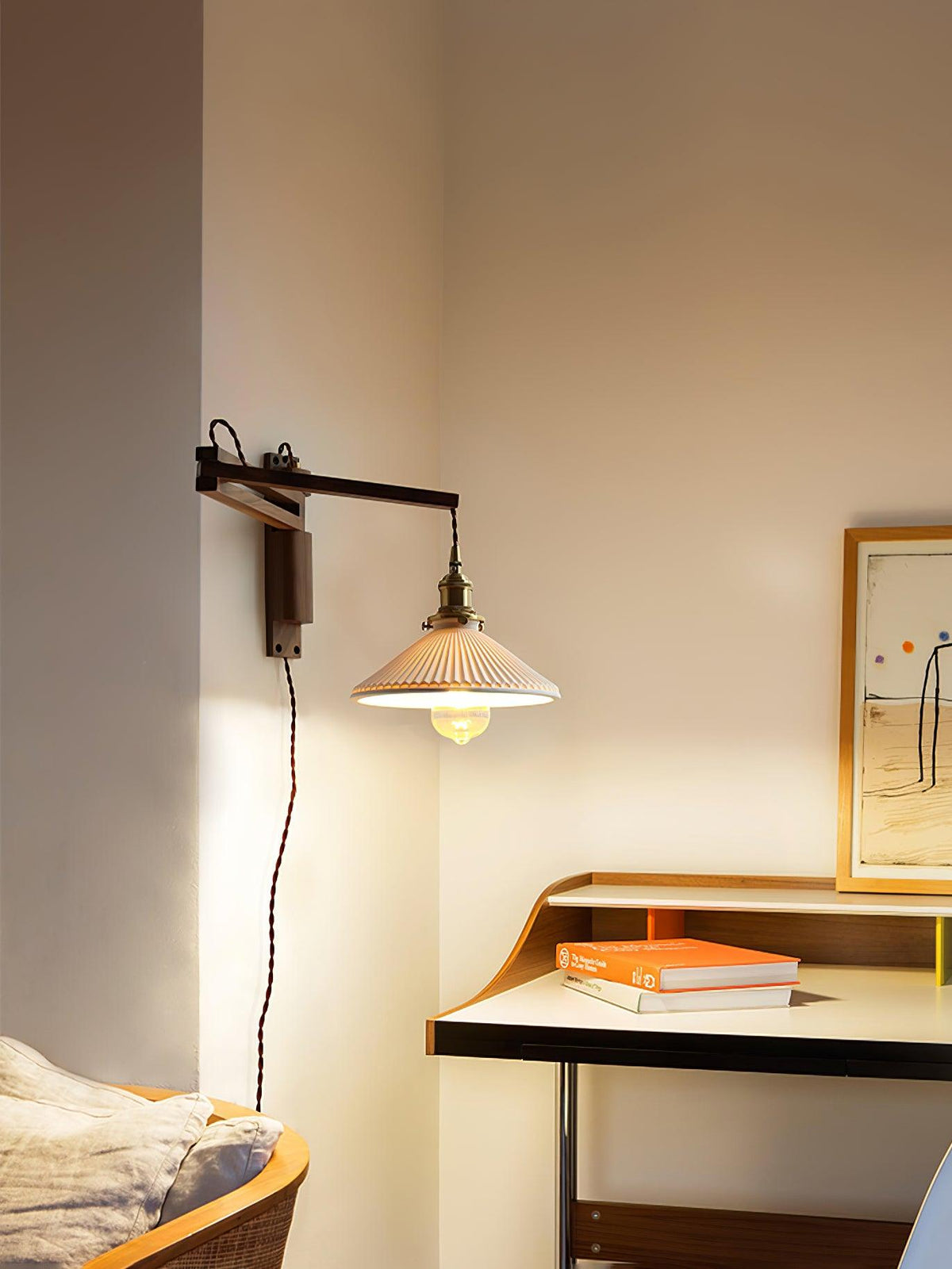Esviel Nordic Art Swing Arm Walnut Ceramic Wall Light