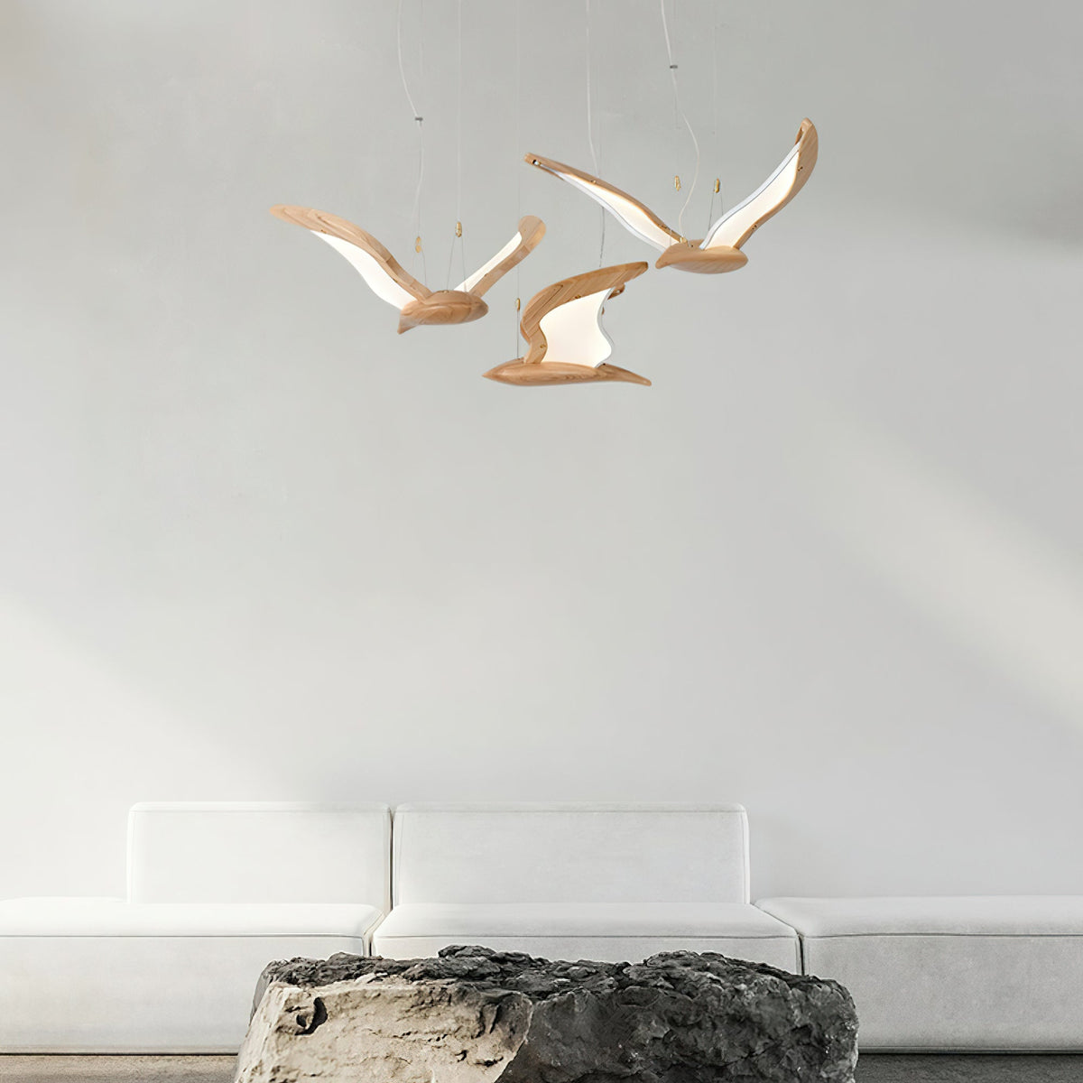 Aldiira Chandelier Bird Form Wood Sculptural