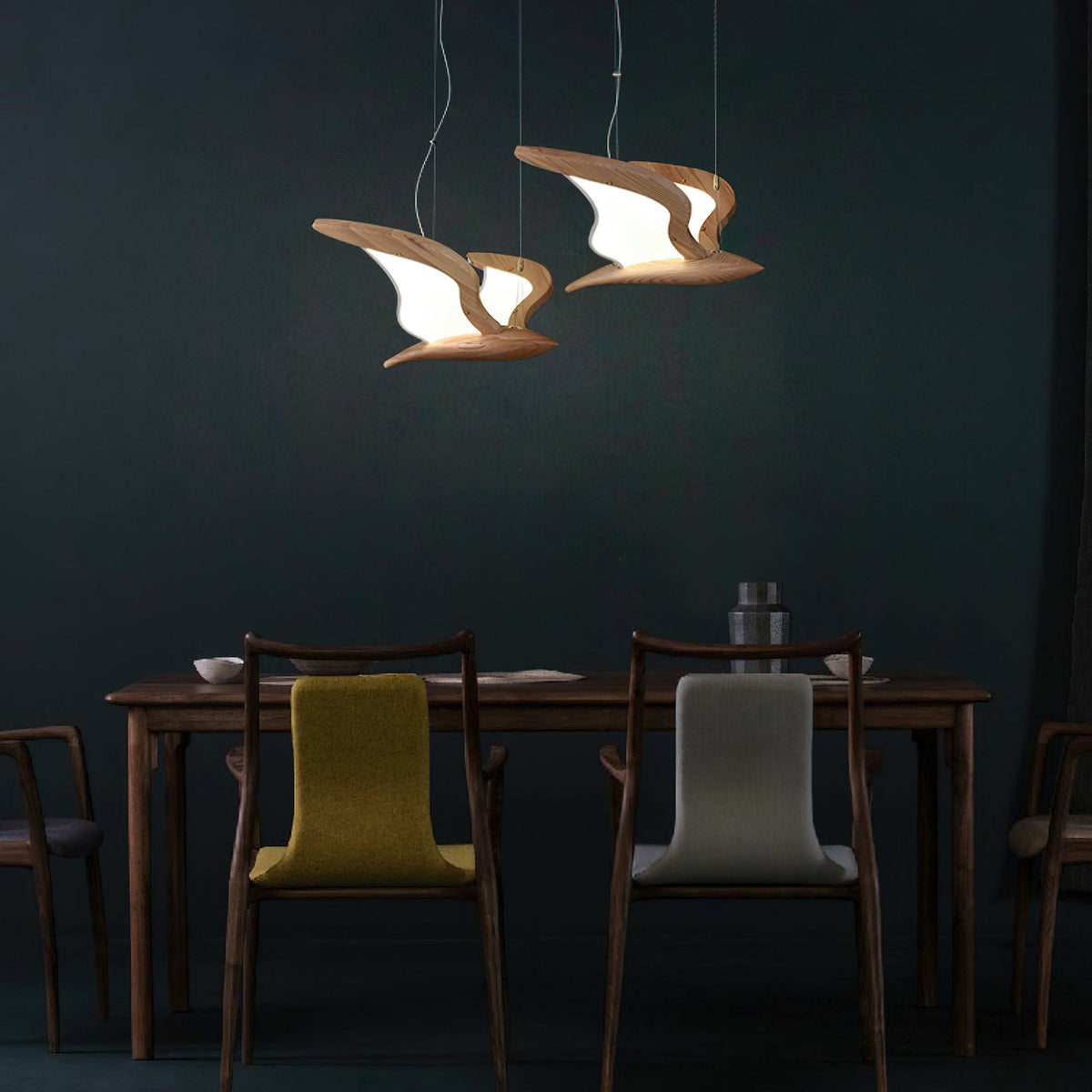Aldiira Chandelier Bird Form Wood Sculptural