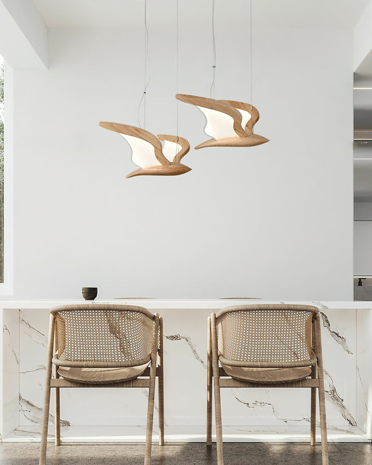 Aldiira Chandelier Bird Form Wood Sculptural