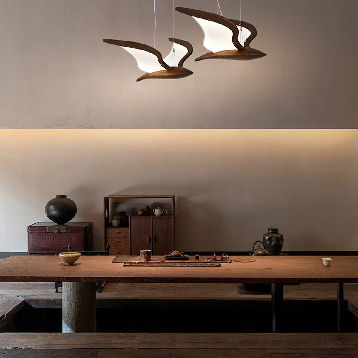 Aldiira Chandelier Bird Form Wood Sculptural