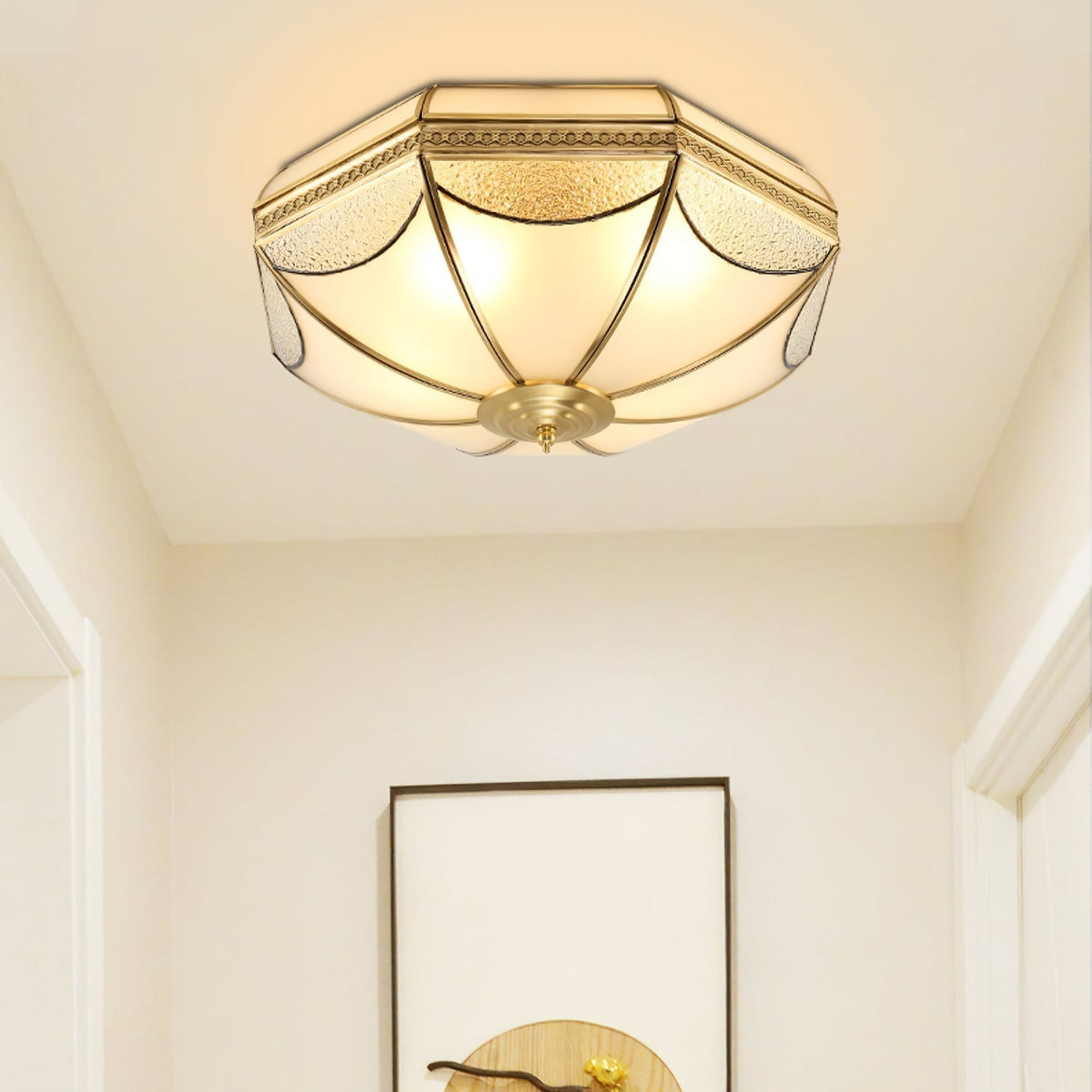 Ellaeara Warehouse Dome Shape Brass Glass Ceiling Lamp
