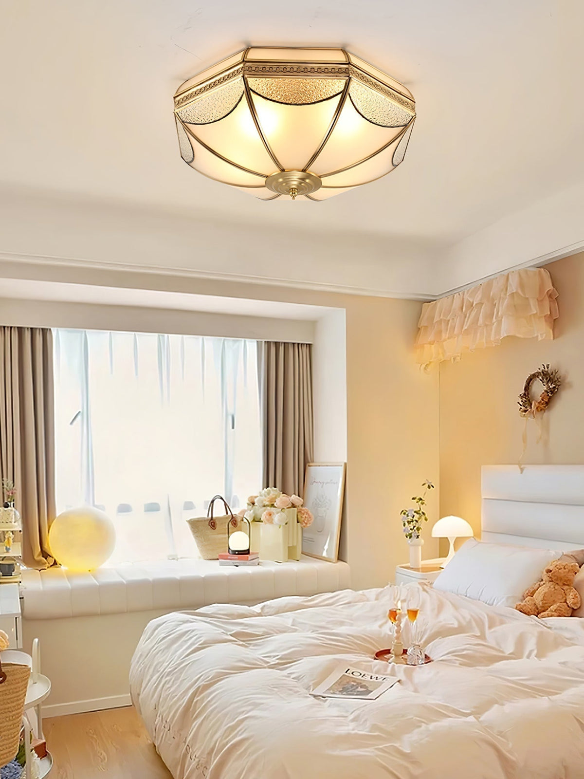 Ellaeara Warehouse Dome Shape Brass Glass Ceiling Lamp