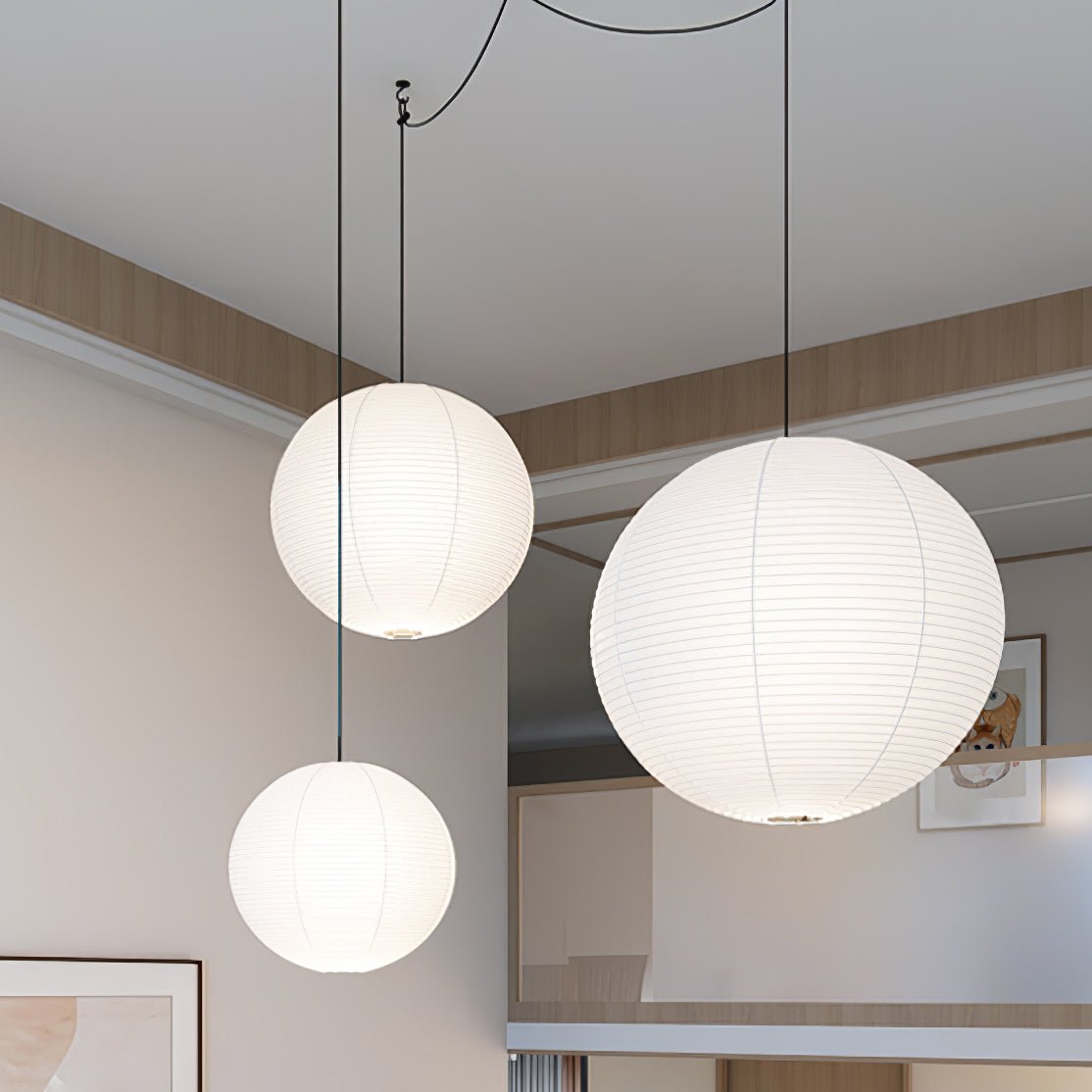 Quaden Paper Globe White Plug Wire Pendant Light