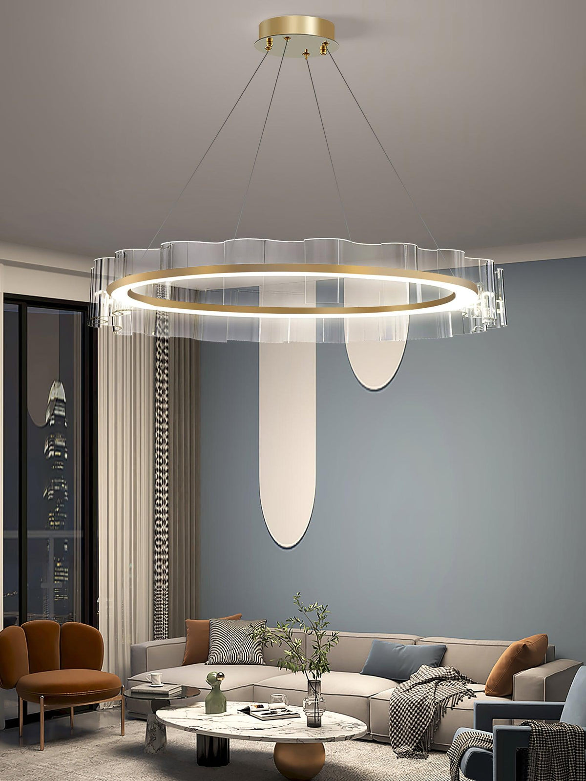 Acoustic Postmodern Luxury Water Wave Glass Chandelier